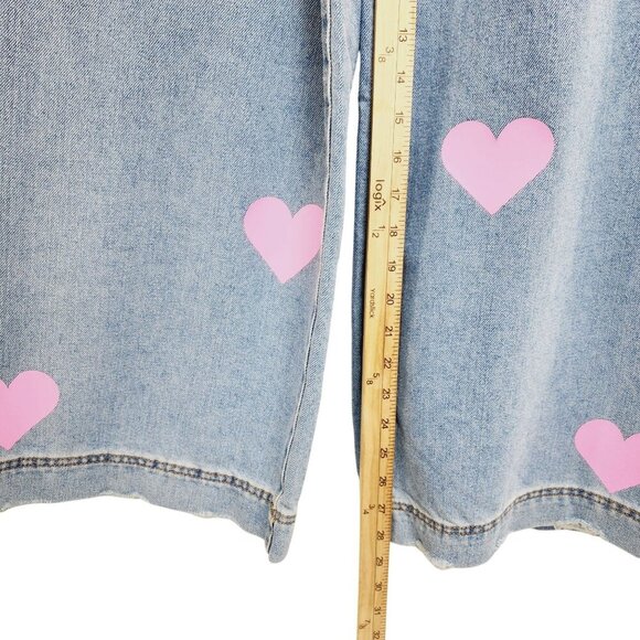 Love For Humanity Womens High-Rise Wide-Leg Jeans Pink Heart Accents Size 7/ 28 - Picture 11 of 15